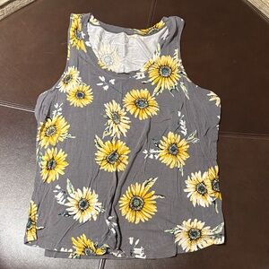 Sunflower Print Gray Tank Top